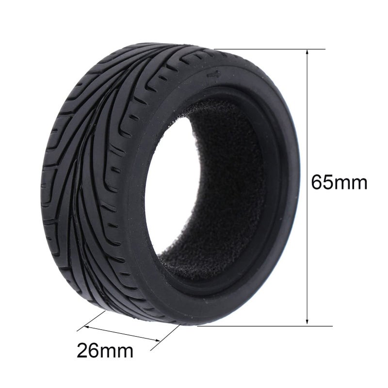 LAFEINA 1/10 RC On-Road Car Tyres, 65mm Rubber RC Tire for 1/10 HSP Tamiya HPI Kyosho RC On Road Run-flating Car (Black) - Image 2
